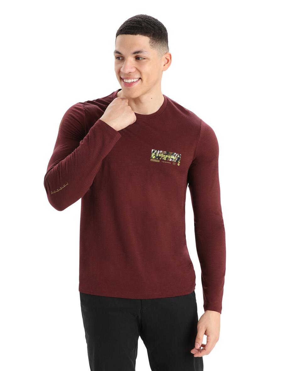 Icebreaker Merino Tech Lite II T-Shirt Summit Tread Férfi Long Sleeve Piros | HU 1236WNBY